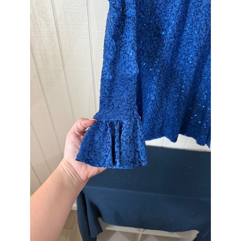 Weissman Royal Blue Sequin Cold Shoulder Dance Costume Mock Neck Ruffle Size SA - Picture 3 of 6